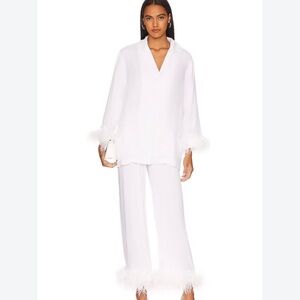 Sleeper White Feather-Trimmed Pajama Set